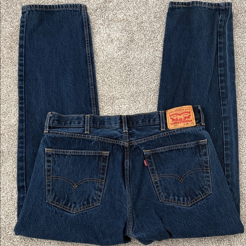 Levi's Men's Dark Blue 505 Straight Jeans 38 x 34